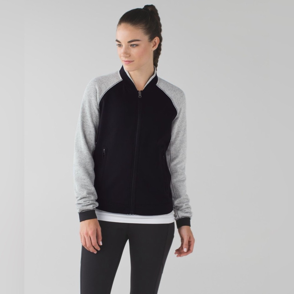 Lululemon Var-city Bomber Full Zip Jacket Sz 4 Black/Heathered Black
